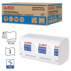 Полотенца бумажные для держателя 1-слойные Лайма H3 Universal White Plus, листовые V(ZZ)-сложения, 15 пачек по 250 листов (111343)