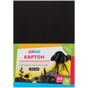 Картон цветной ArtSpace (10 листов, тонированный, черный, А4, 180 г/кв.м) (КТ1А4_38004)