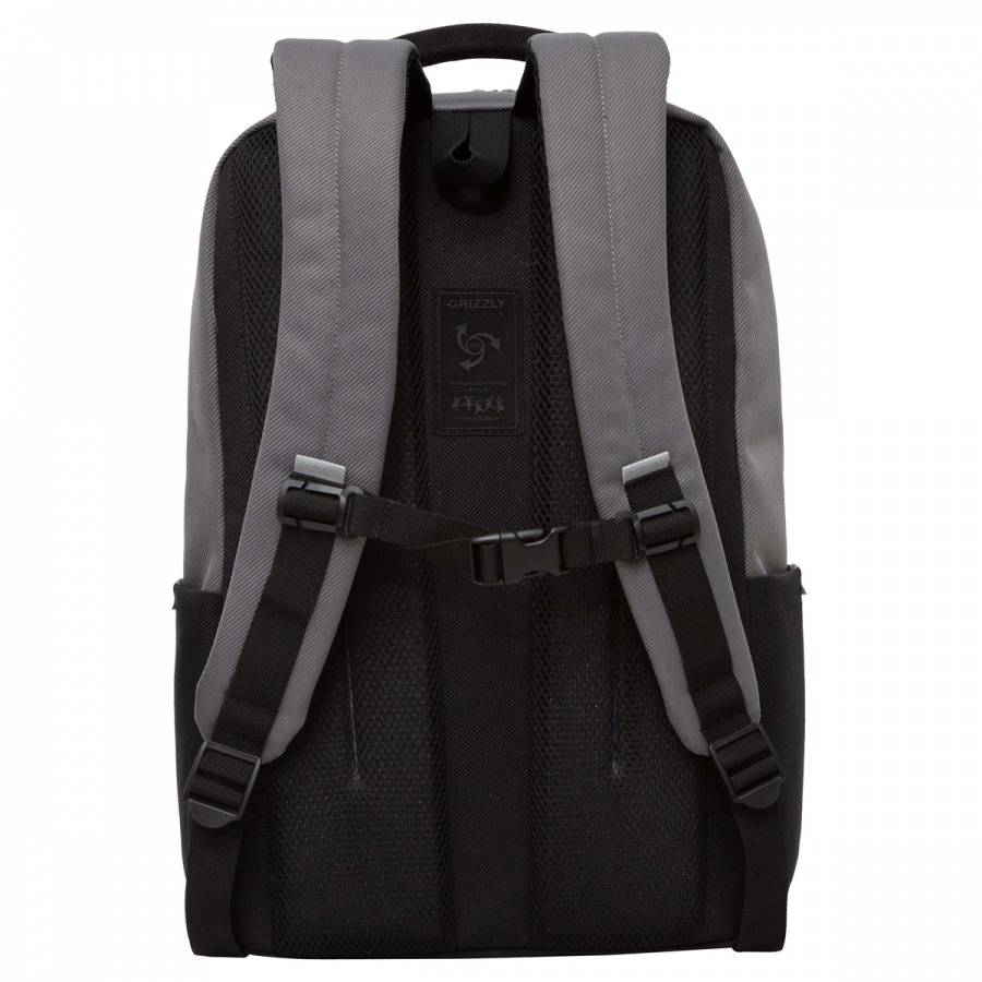Рюкзак школьный Grizzly, 29x43x15см, 2 отделения, 4 кармана, анатомическая спинка, черный-серый (RU-337-1/1)
