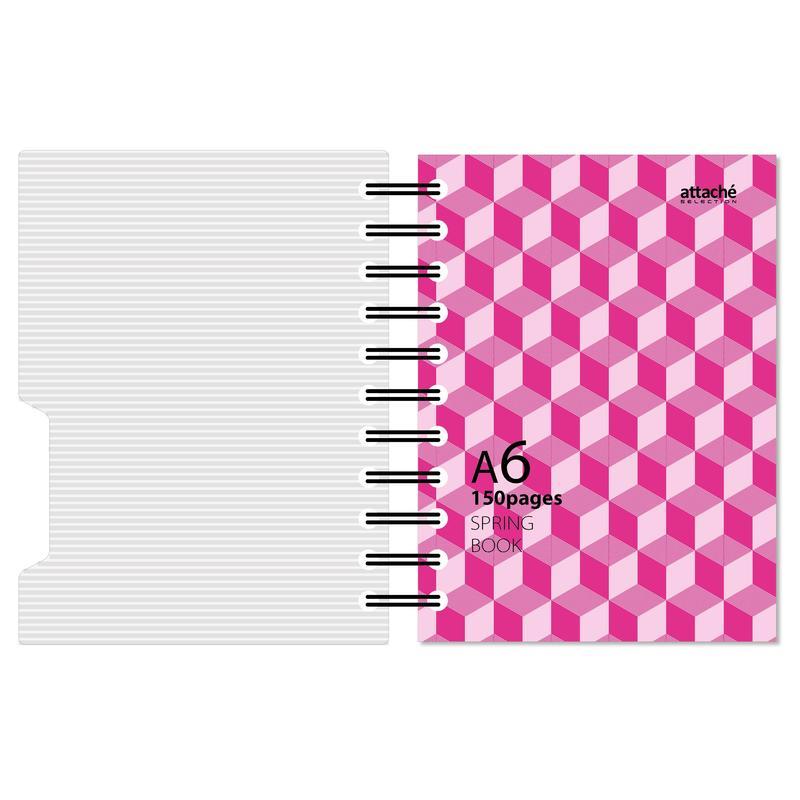 Бизнес-тетрадь А6 Attache Selection Spring Book, 150 листов, розовая, клетка, на спирали, пластик (135х144мм)