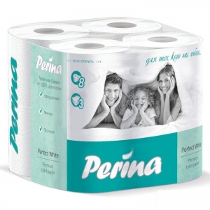 Бумага туалетная 3-слойная Perina Perfect White, белая, 18.8м, 8 рул/уп