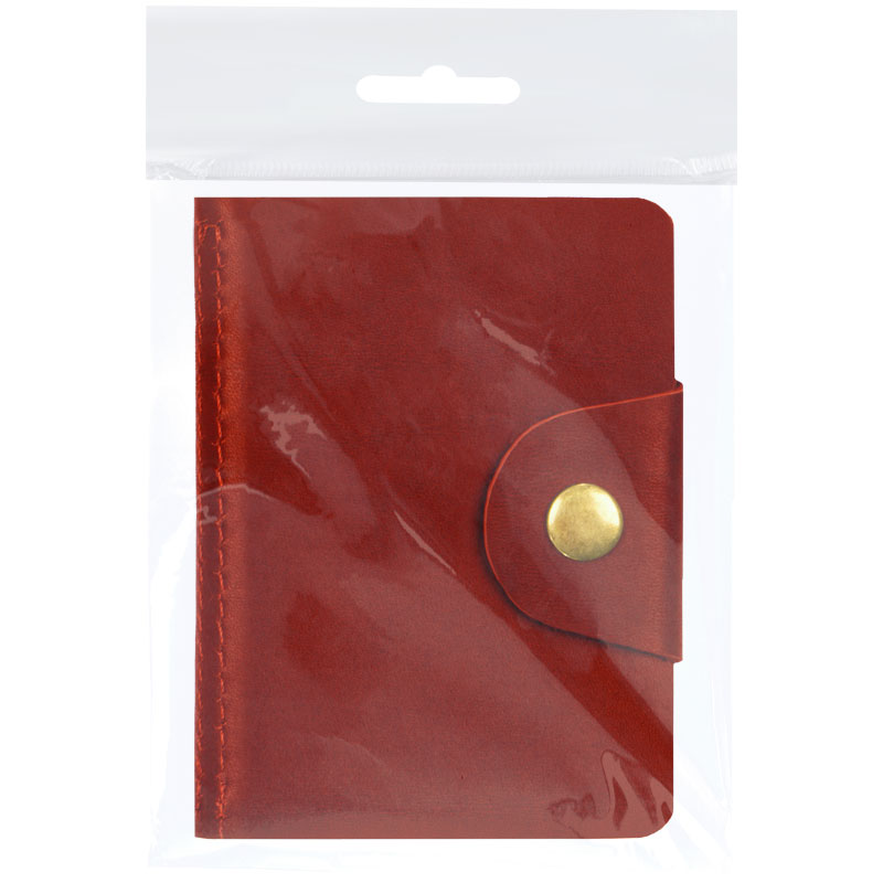 Визитница карманная OfficeSpace (на 18 визиток, натур.кожа, 100х70мм, на кнопке) красный (312565), 50шт.