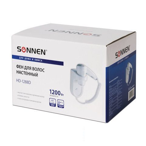 Фен стационарный Sonnen HD-1288D, 1200Вт, скорость 11.6 м/с, белый (604197)