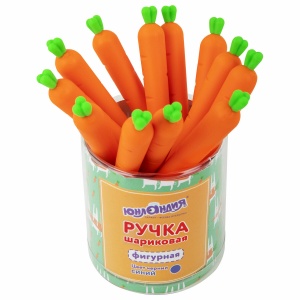 Ручка шариковая Юнландия "Морковка" (0.7мм, синий цвет чернил, фигурная, мягкий силиконовый корпус) 12шт. (143778)