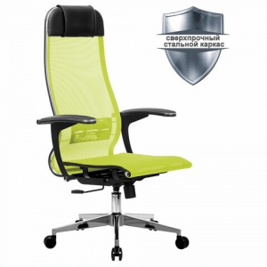 Кресло руководителя Metta К-4-Т, прочная сетка светло-зеленая, хром