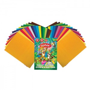 Набор цветной бумаги и картона Creativiki (16 листов картона, 16 листов бумаги) в папке, 25 уп.