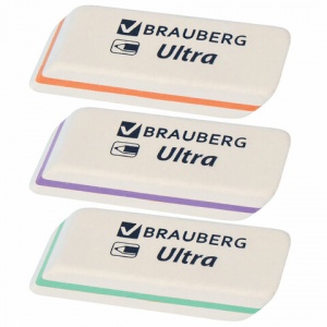 Ластик Brauberg Ultra (50х14х8мм, белый, детали цветные, натуральный каучук) 40шт. (228704)