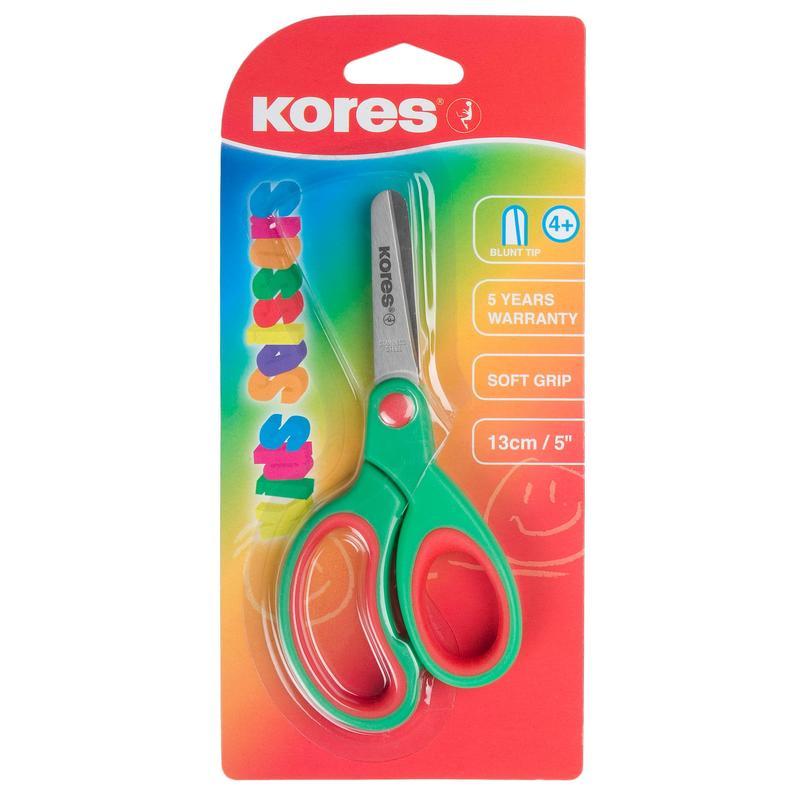 Ножницы детские Kores Softgrip, 130мм, асимметричные ручки, закругленные