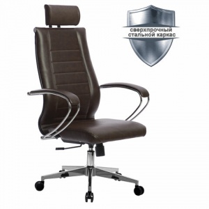 Кресло руководителя Metta К-33, кожа темно-коричневая, подголовник, хром