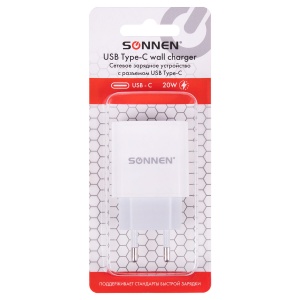 Сетевое зарядное устройство Sonnen, ток 2A, USB Type-C, для iPhone, белый, 2шт. (455507)