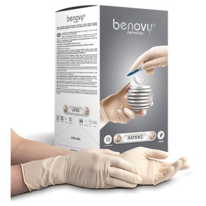 Перчатки одноразовые латексные хирургические Benovy, стерильные, неопудренные, размер 7.5, 50 пар в упаковке (BS3WH7885)