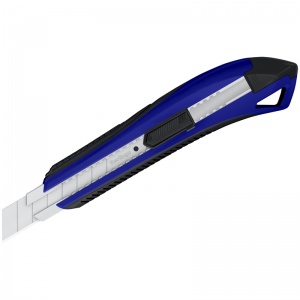 Нож канцелярский 18мм Berlingo Razzor 300, auto-lock, металл. направл., мягкие вставки, синий, европодвес (BM4132_c), 10шт.