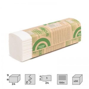 Полотенца бумажные для держателя 1-слойные Focus Eco, листовые Z-сложения, 30 пачек по 150 листов