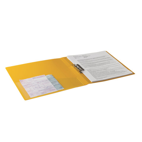 Папка с зажимом Brauberg Contract (А4, до 100л., пластик, с кармашком) желтая (221790)