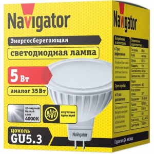 Лампа светодиодная Navigator (5Вт, GU5.3, рефлектор) нейтральный белый, 1шт.