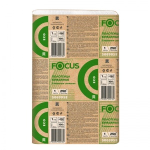 Полотенца бумажные для держателя 1-слойные Focus Eco, листовые Z-сложения, 12 пачек по 250 листов (5069958/5044994)