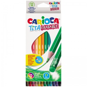 Карандаши цветные 12 цветов Carioca Tita Erasable (L=186мм, D=7.4мм, d=3мм, 6гр, пластик) картонная упаковка (42897)
