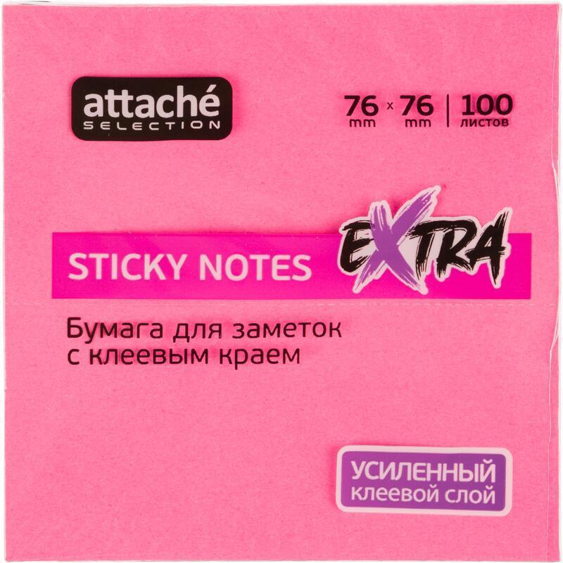 Стикеры (самоклеящийся блок) Attache Selection Extra, 76х76мм, неоновые пурпурные, 100 листов