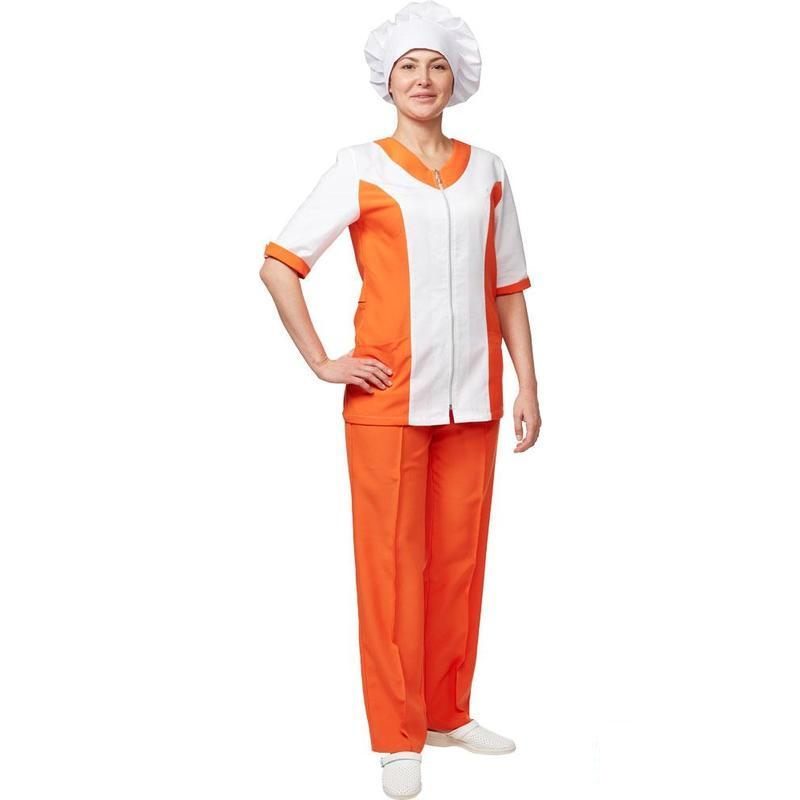 Униформа Костюм кондитера женский у16-КБР, белый/оранжевый (размер 60-62, рост 158-164)