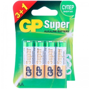 Батарейка GP Super AA/LR06 (1.5 В) алкалиновая (блистер, 4шт.) (15A3/1-2CR4)