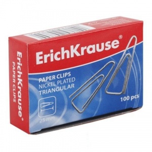 Скрепки Erich Krause (25мм, металлические, треугольные) картонная упаковка, 100шт., 24 уп. (24869)