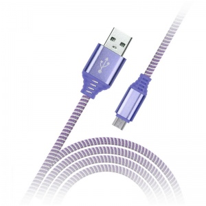 Кабель USB2.0 SmartBuy iK-12NS, USB2.0 (A) - microUSB (B), в оплетке, 2A output, 1м, фиолетовый (iK-12NS violet)