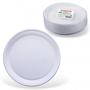 Тарелка одноразовая пластиковая Лайма Бюджет (d=220мм, плоская, белая) 100шт. (600943)