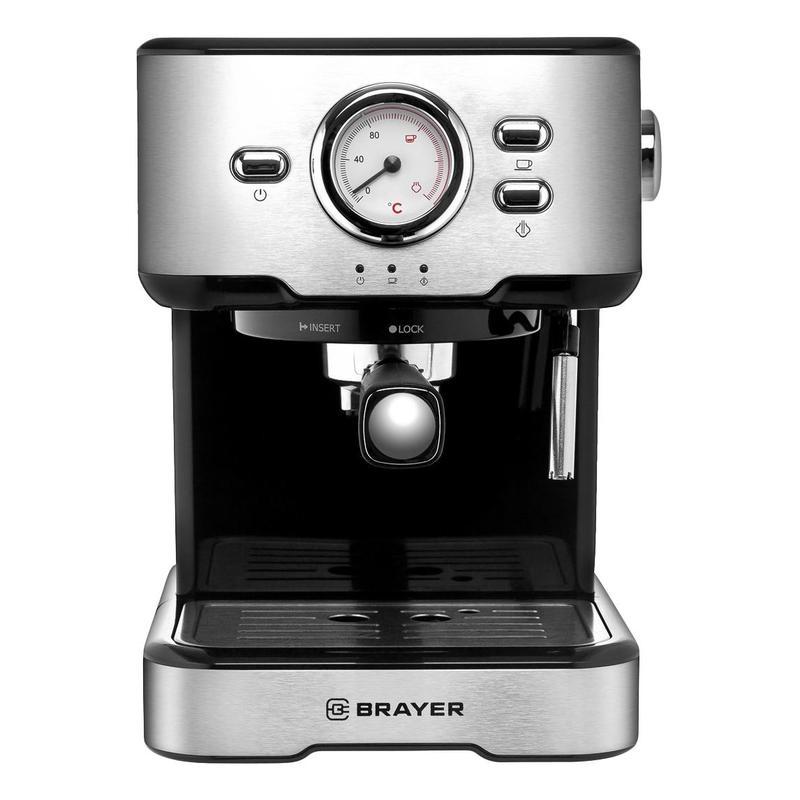 Кофеварка рожковая Brayer BR1101, черный и серебристый