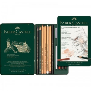 Набор художественный Faber-Castell Pitt Monochrome, 12 предметов, металлическая коробка (112975)