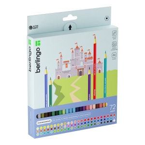Карандаши цветные 72 цвета Berlingo "SuperSoft. Замки" (L=180мм, заточенные) картон, европодвес (SS00172)