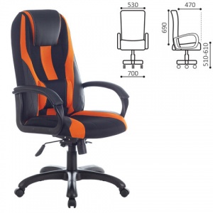 Кресло игровое Brabix "Premium "Rapid GM-102", экокожа/ткань, черная/оранжевая, пластик (GM-102_532420)