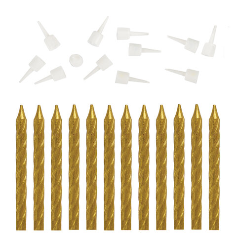 Набор свечей для торта Золотая Сказка, 12шт., 6см, с держателем, золотой металлик, в блистере, 12 уп. (591449)
