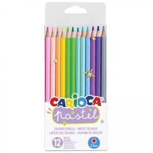 Карандаши цветные 12 цветов Carioca Pastel (L=175мм, d=3.3мм, 6гр, пастельные) ПВХ чехол (43034)