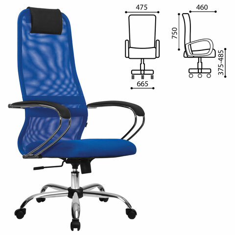 Кресло руководителя Metta SU-B-8, ткань-сетка синяя, хром