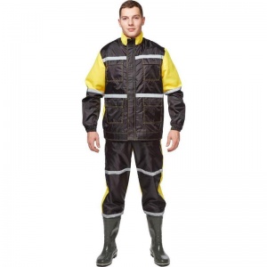 Костюм влагозащитный "Мойщик-2" куртка/полукомбинезон, черный/желтый (размер 56-58, рост 170-176)