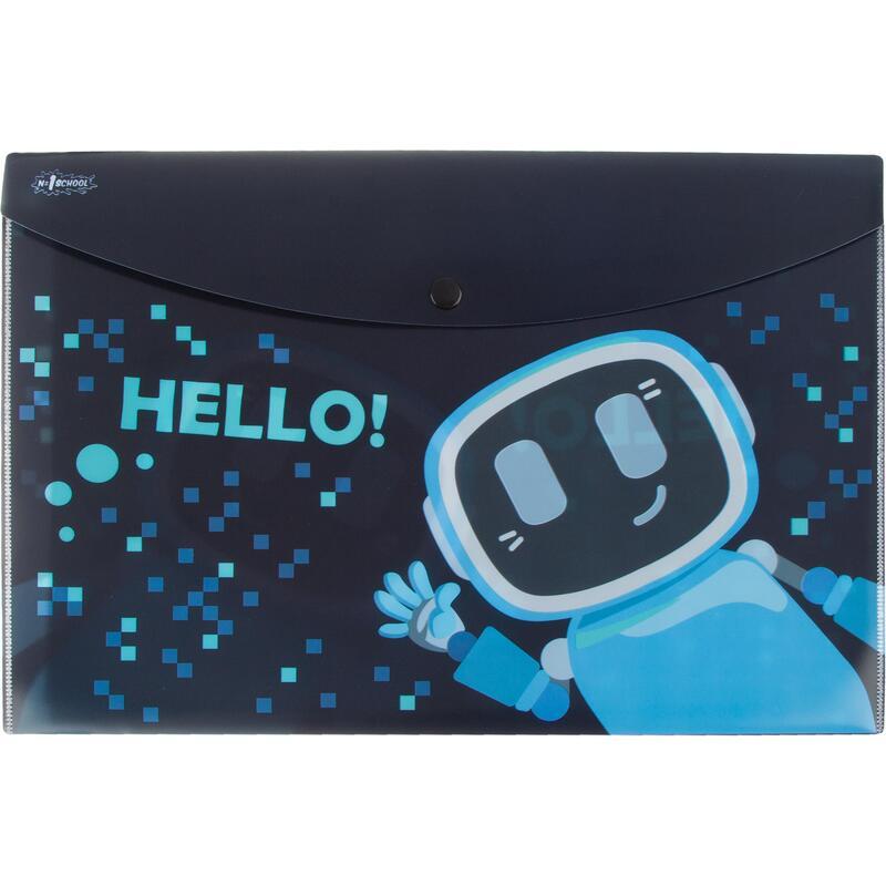 Папка-конверт на кнопке №1 School Robot Hello (А4, 180мкм, пластик) 2шт.