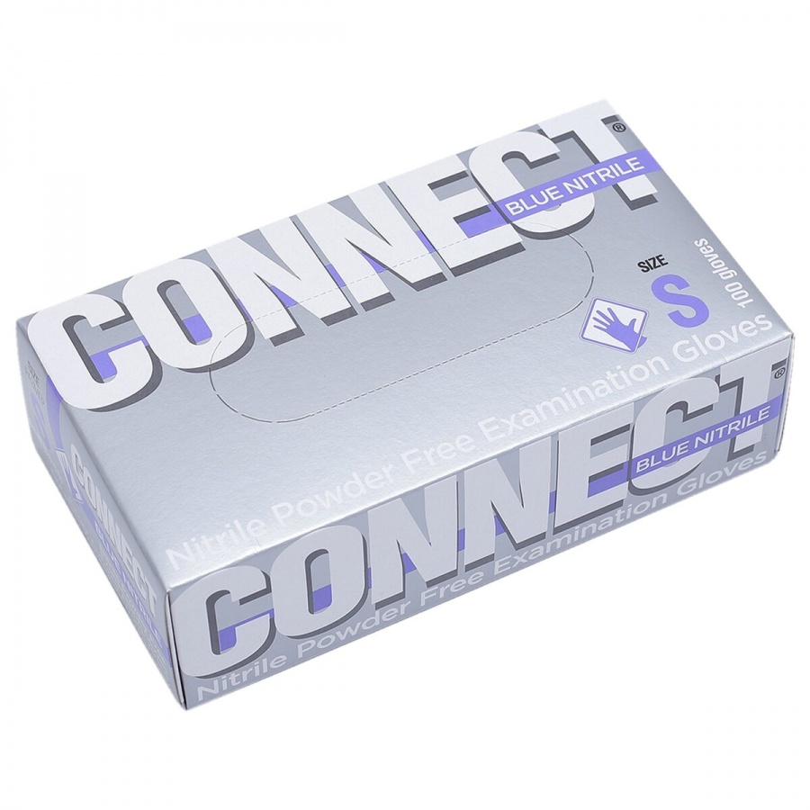 Перчатки одноразовые нитриловые смотровые Connect, голубые, размер S, 50 пар, 2 уп.