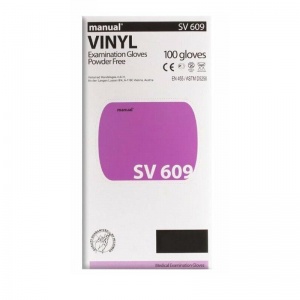 Перчатки одноразовые виниловые Мanual SV 609, неопудренные, голубые, размер L, 50 пар в упаковке