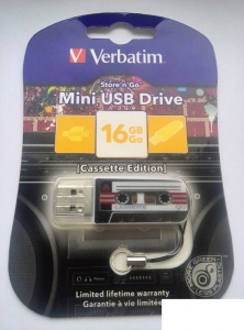 Флэш-диск USB 16Gb Verbatim Mini Cassette Edition, черный и рисунок (49397)