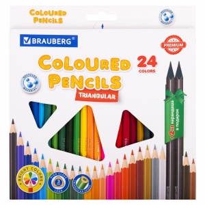 Карандаши цветные 24 цвета Brauberg Premium (L=176мм + 2 чернографитных карандаша, пластик) (181937)