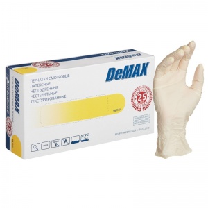 Перчатки одноразовые латексные смотровые DeMAX, нестерильные, неопудренные, светло-желтые, размер L, 50 пар в упаковке
