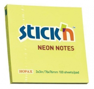 Стикеры (самоклеящийся блок) Hopax Stick'n, 76x76мм, желтый неон, 100 листов