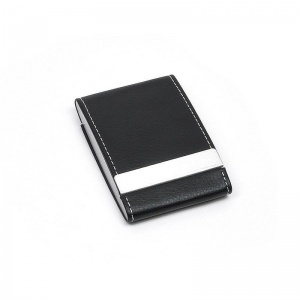 Визитница карманная (на 20 визиток, металл/кожзам) черная/серебристая