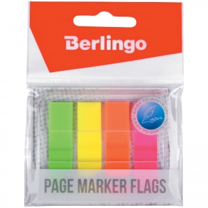 Клейкие закладки пластиковые Berlingo, 4 цвета неон по 20л., 45x12мм, в диспенсере (LSz_45125)
