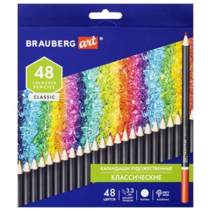 Карандаши цветные художественные 48 цветов Brauberg Art Classic (мягкий грифель 3,3мм, круглые), 5 уп.