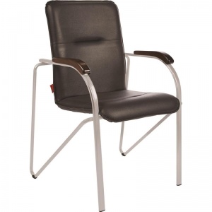 Конференц-кресло Samba silver, кожзам черный, орех, металл серебристый, 1шт.