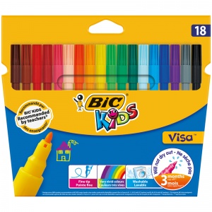 Набор фломастеров 18 цветов BIC Kids Visa 880 (линия 0.9мм, смываемые) картон, европодвес (888681)