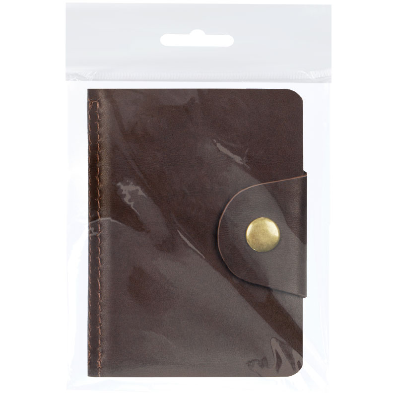 Визитница карманная OfficeSpace (на 18 визиток, натур.кожа, 100х70мм, на кнопке) темно-коричневый (312564), 50шт.