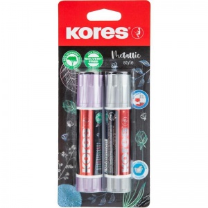 Клей-карандаш Kores Metallic Style, 20г, розовый/серый корпус, 2шт.
