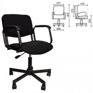 Кресло офисное КР08, ткань черная, пластик черный, с подлокотниками (КР01.00.08-101-)